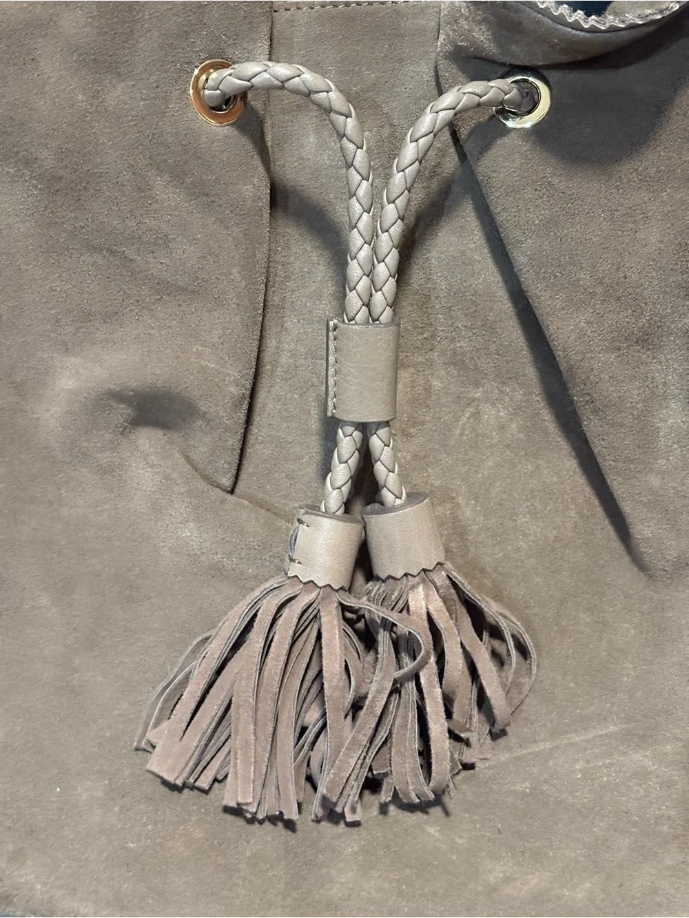 LK Bennett Taupe Suede Tassel Hobo Shoulder Bag